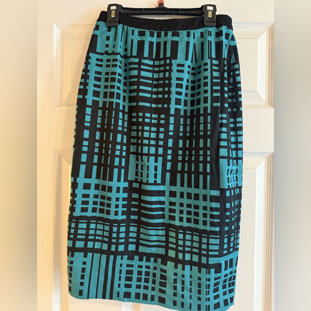 Halogen Teal and Black Geometric Midi Skirt